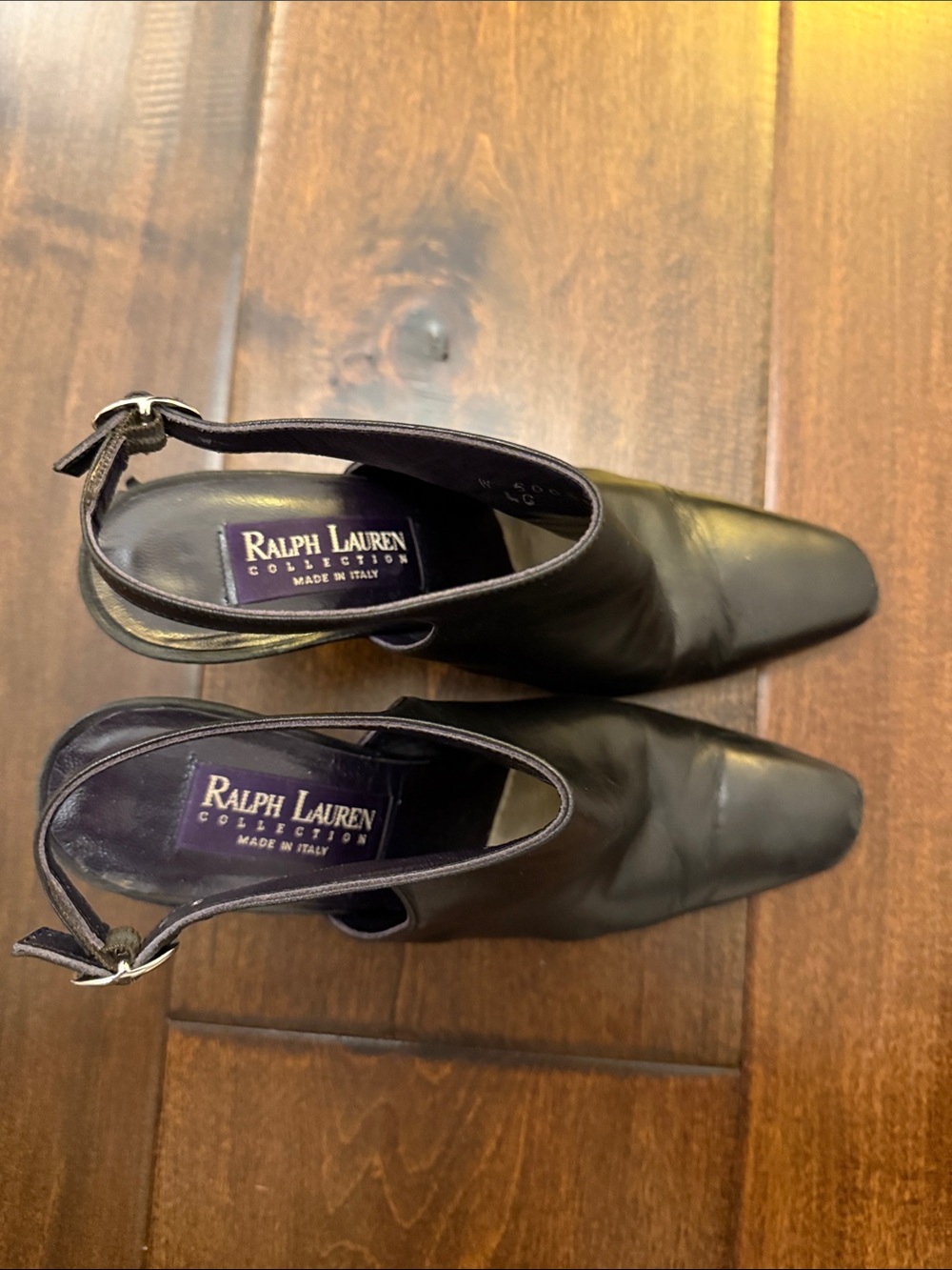 Ralph Lauren collection black leather sling back heels size-6. - Picture 2 of 9